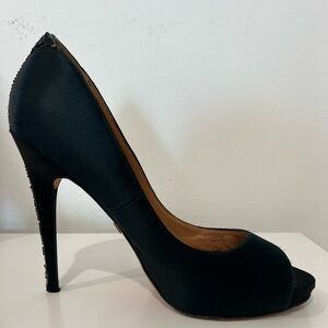 Badgley mischka beaded satin peep toe pumps